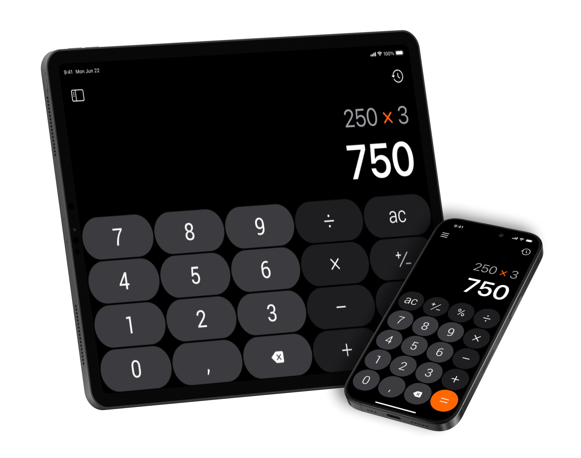 Smart Calculator ₊ app on iPhone showing standard / basic and scientific calculator screens