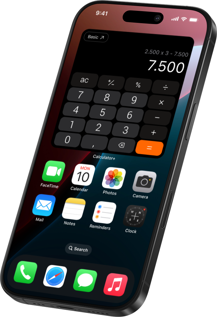 Calculator ₊ home screen widget on iPhone for instant calculations directly without opening the app