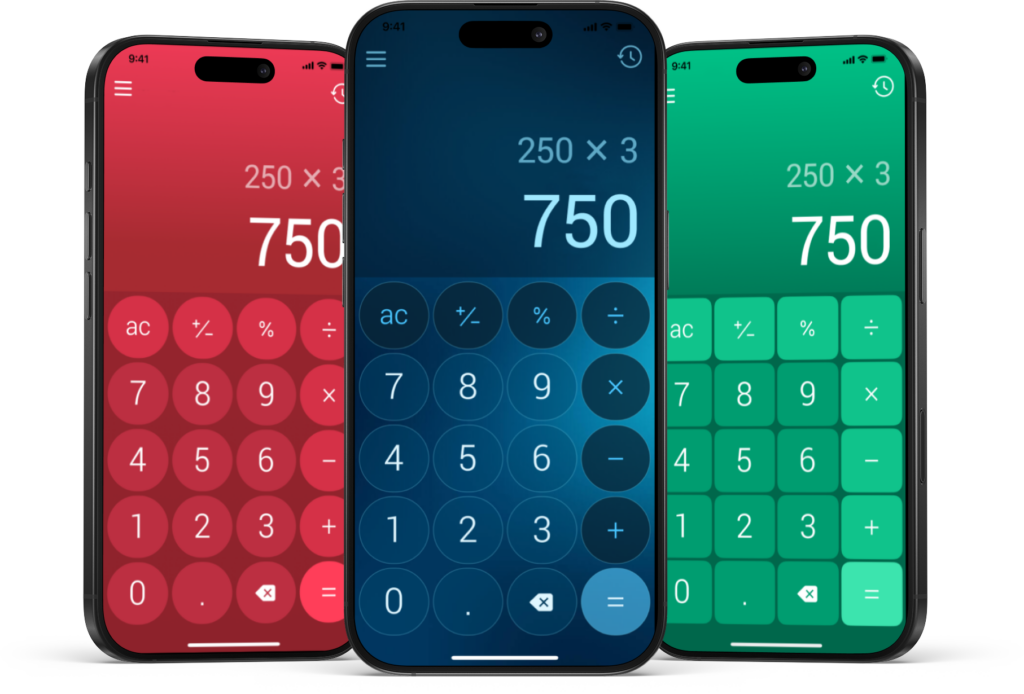 Calculator₊ app theme customization and personalization to fit the preferences of users by selecting colors, button shapes and backgrounds